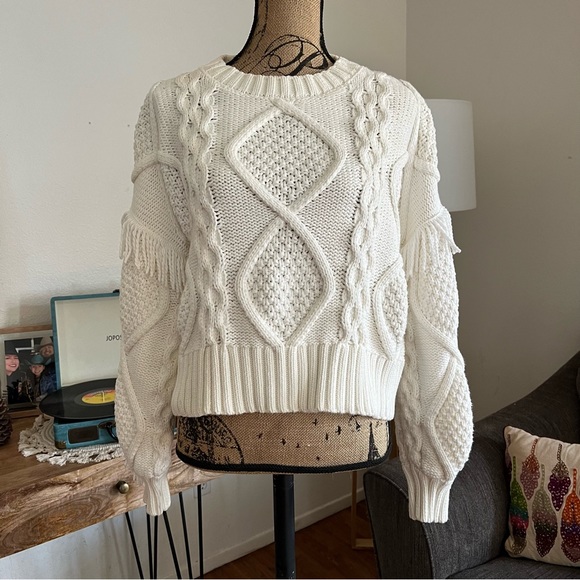 Line & Dot Jasper Fringe Cable Knit
Sweater Ivory Size Medium - Picture 1 of 15